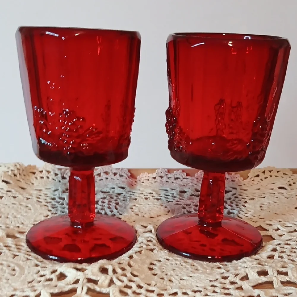 Vintage Ruby Red  LG Wright ( Westmoreland) Two Water Goblets 7 In